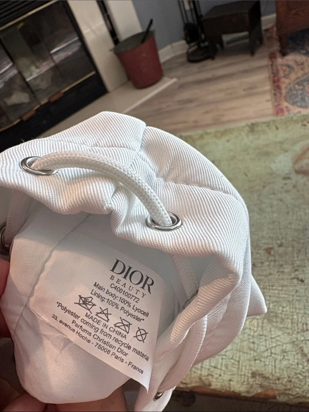 Dior Beauty White Embroidered Drawstring Cosmetic Pouch Bag